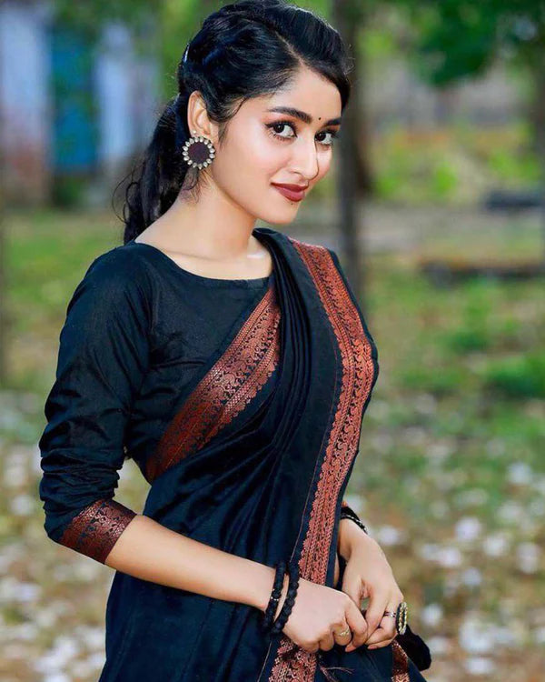 Womenline Copper Black color Soft Silk Saree