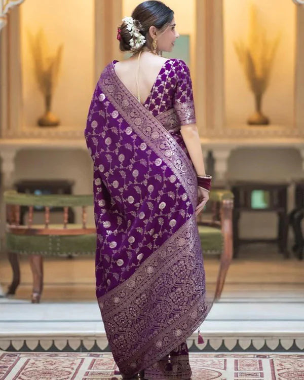 Womenline Purple Color Banarasi Jacquard With Zari Work Saree
