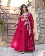 Womenline Rani Pink Color Faux Blooming Zari Embroidered Work Gown