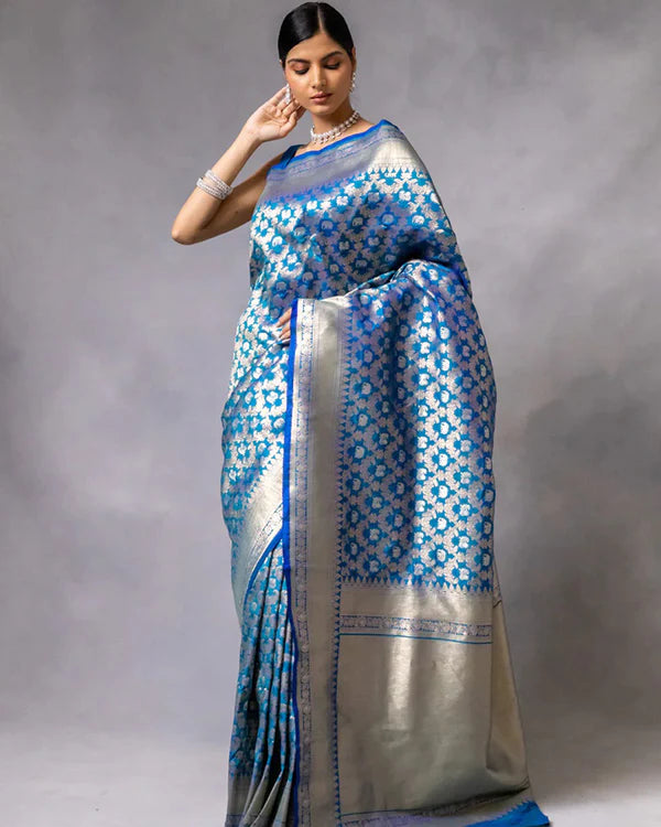 Womenline Firoji Color Banarasi Jacquard Soft Silk Saree