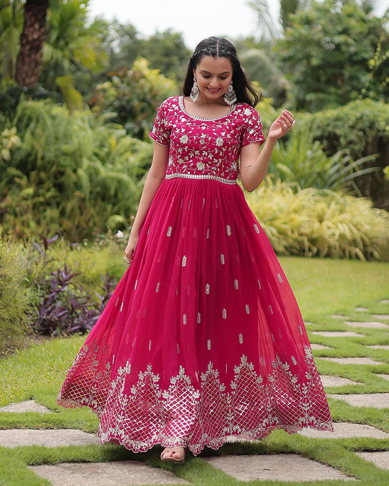Womenline Rani Color Faux Blooming Embroidered Gown
