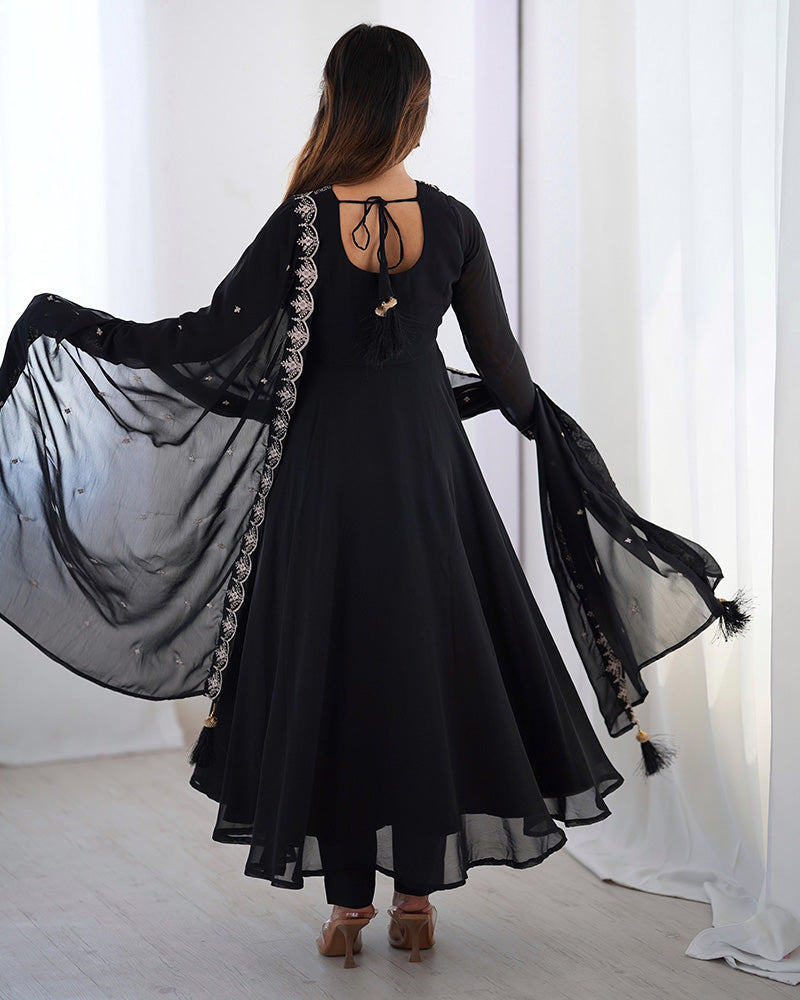 Womenline Black Color Georgette Embroidered Three Piece Anarkali Suit