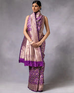 Womenline Purple Color Banarasi Jacquard Soft Silk Saree