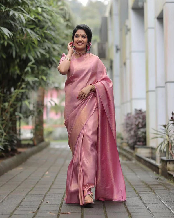 Womenline Baby Pink Color Banarasi Soft Silk Saree
