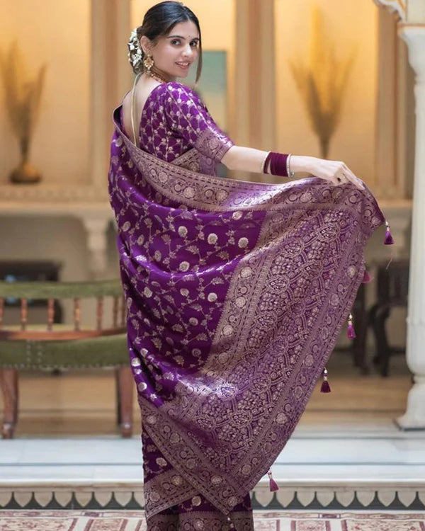 Womenline Purple Color Banarasi Jacquard With Zari Work Saree