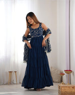 Womenline Rama Color Georgette Five Layer Ruffle Style Anarkali Suit