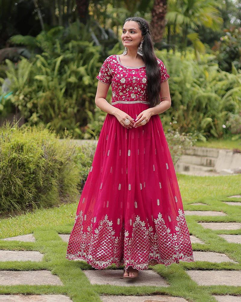 Womenline Rani Color Faux Blooming Embroidered Gown