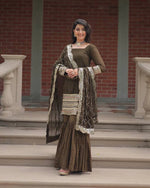 Womenline Mehndi Color Georgette And Jacquard Sharara Suit