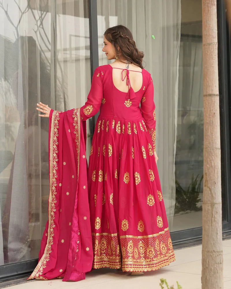 Womenline Rani Pink Color Star Georgette Sequence Embroidered Gown