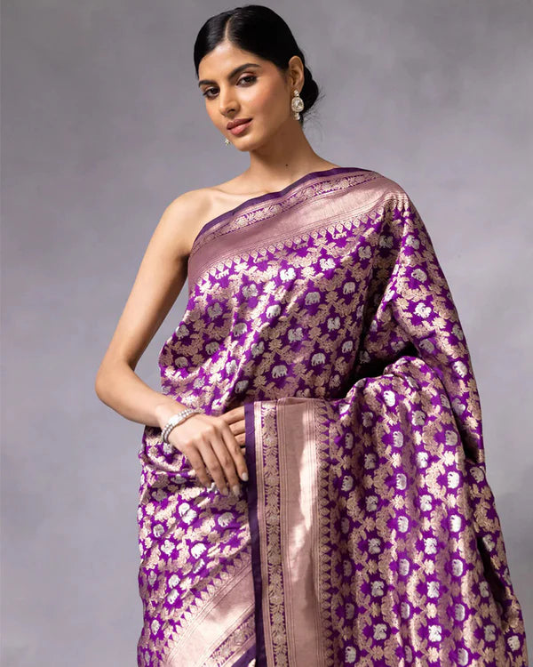 Womenline Purple Color Banarasi Jacquard Soft Silk Saree