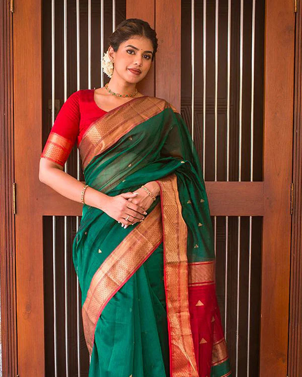 Womenline Red And Green Color Soft Banarasi Silk Saree