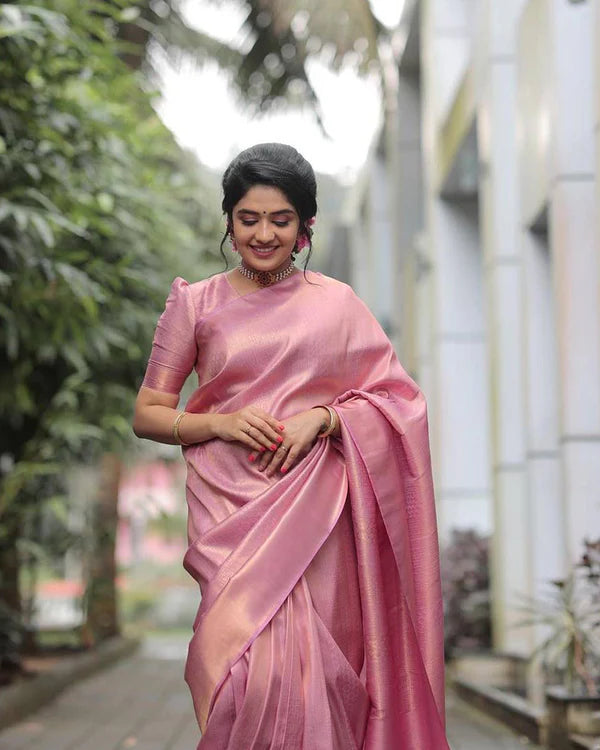 Womenline Baby Pink Color Banarasi Soft Silk Saree