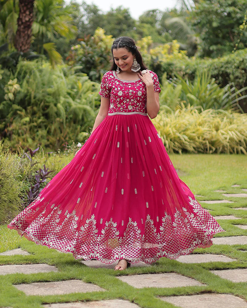 Womenline Rani Color Faux Blooming Embroidered Gown