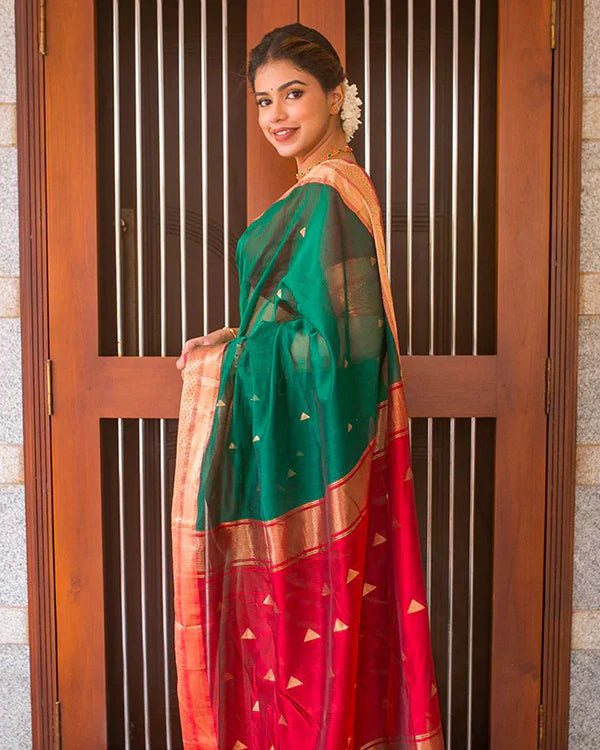 Womenline Red And Green Color Soft Banarasi Silk Saree