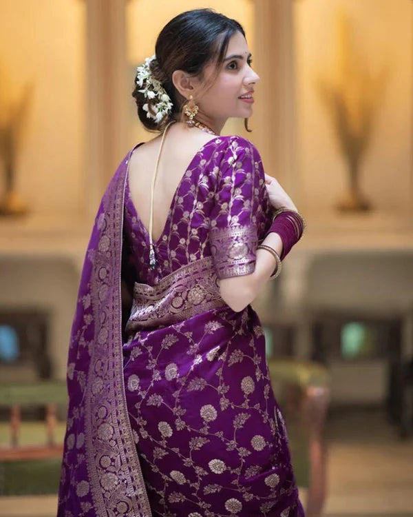 Womenline Purple Color Banarasi Jacquard With Zari Work Saree