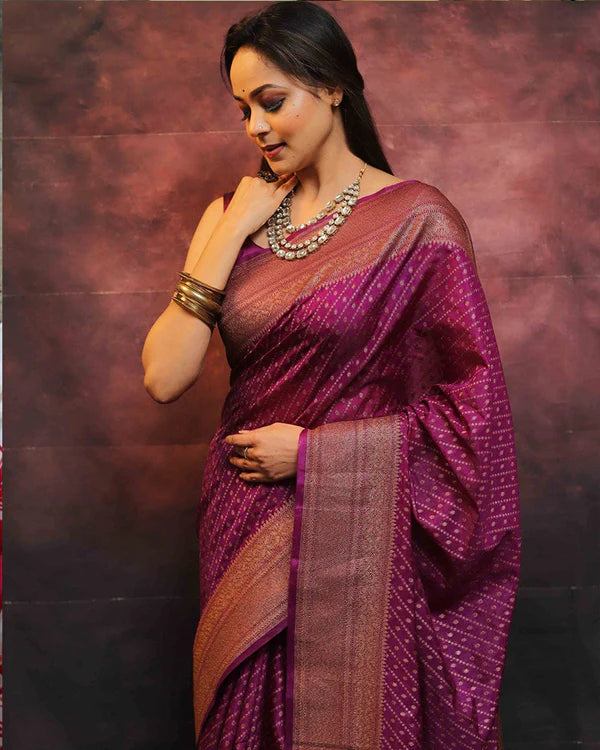 Womenline Wine Color Banarasi Soft Silk Saree
