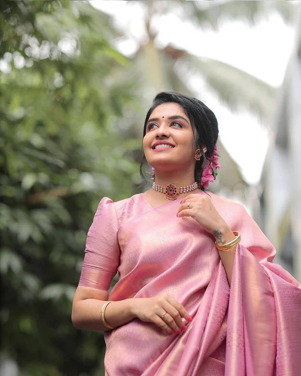 Womenline Baby Pink Color Banarasi Soft Silk Saree