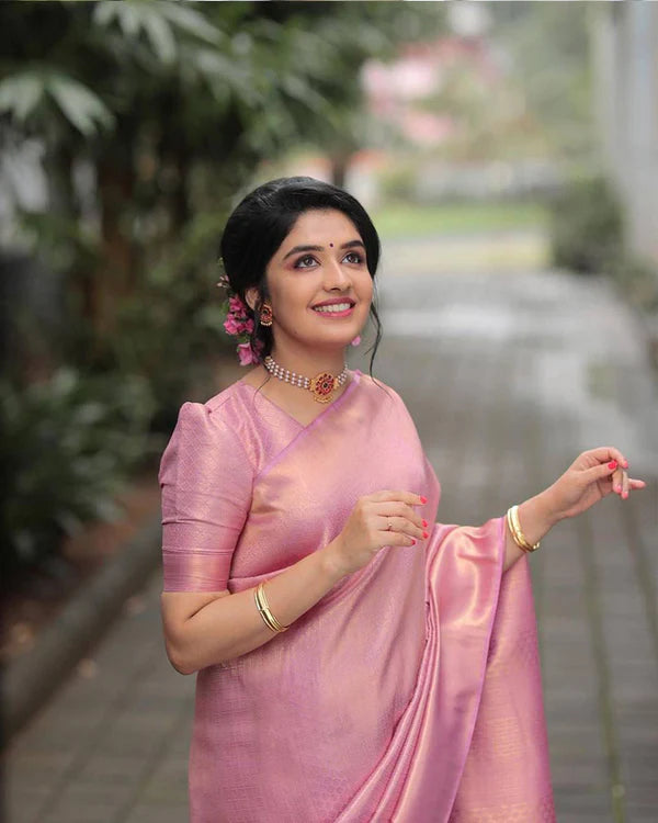 Womenline Baby Pink Color Banarasi Soft Silk Saree