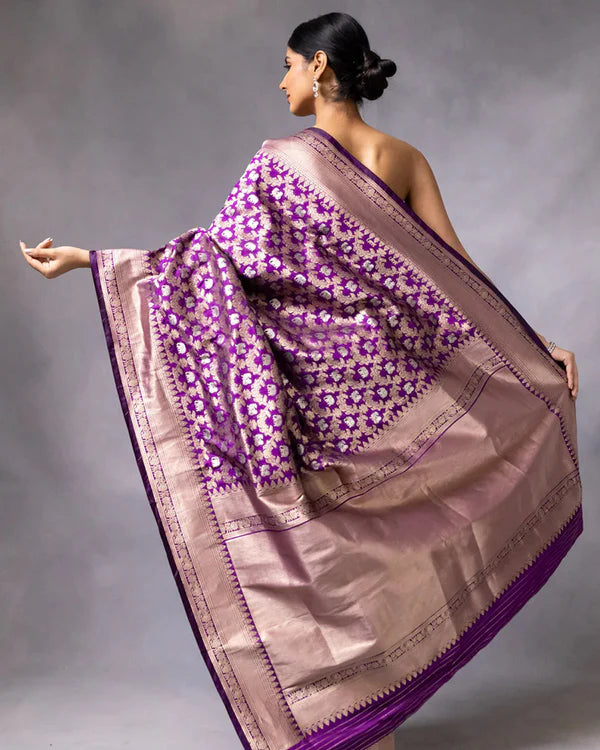 Womenline Purple Color Banarasi Jacquard Soft Silk Saree