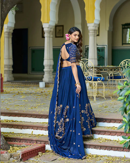 Womenline Royal Blue Color Rangoli Silk Embroidered Lehenga Choli
