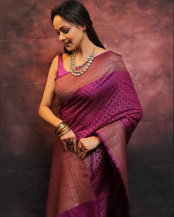 Womenline Wine Color Banarasi Soft Silk Saree