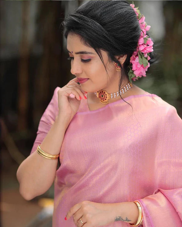 Womenline Baby Pink Color Banarasi Soft Silk Saree