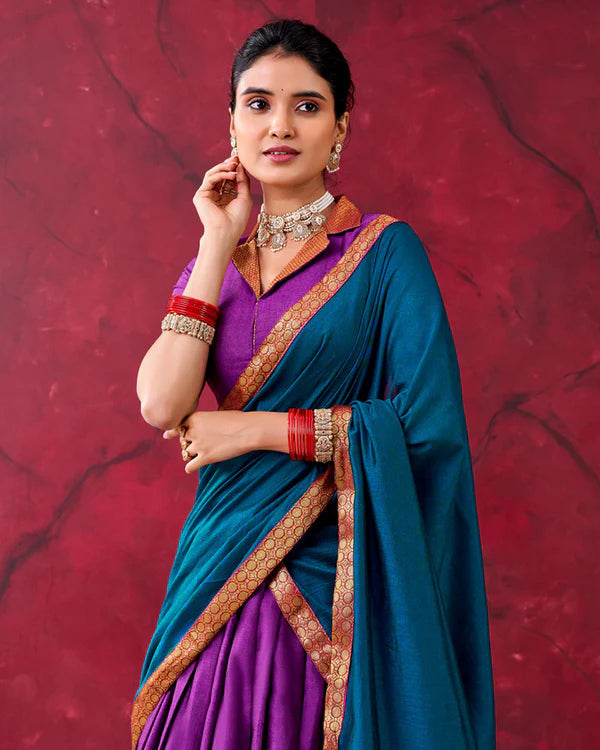 Womenline South Indian Style Purple Color Narayan Pet Cotton Half Saree
