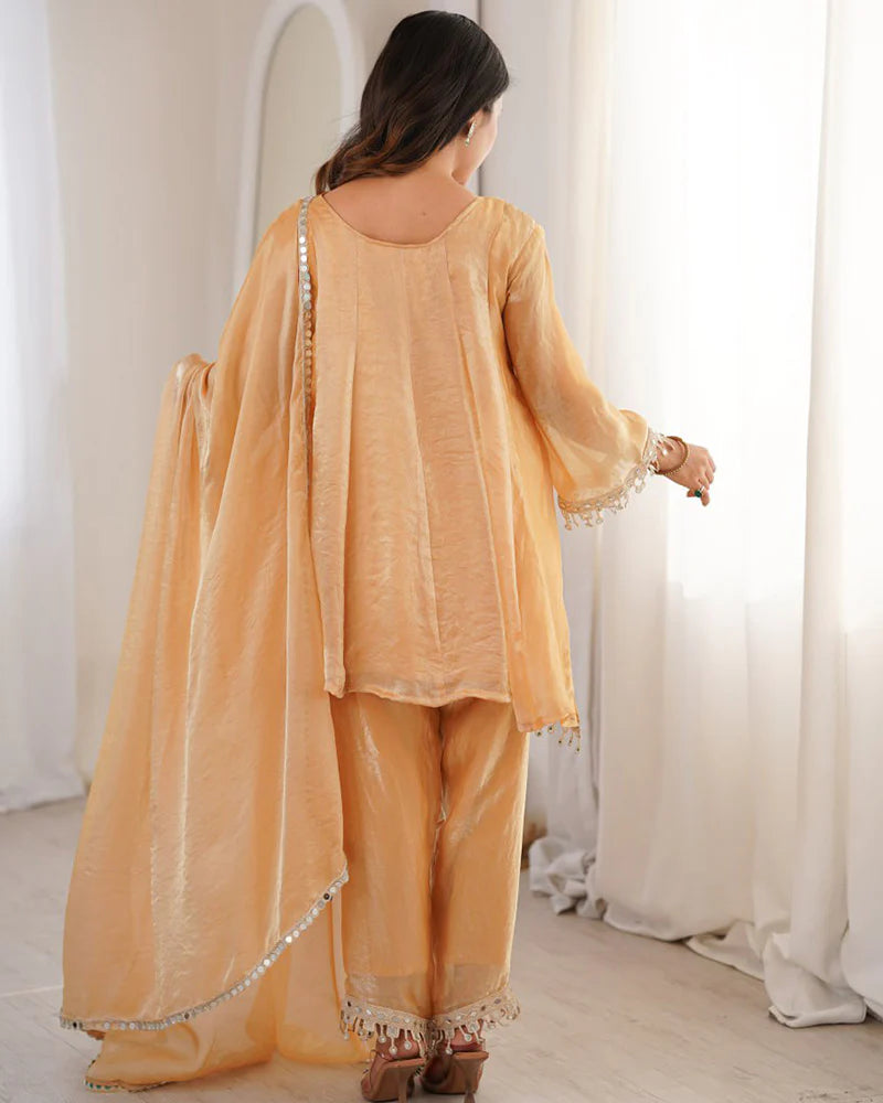 Womenline Chikoo Color Fendi Silk Embroidered Plazzo Suit