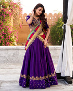 Womenline Designer Purple Color Vichitra Silk Embroidered Lehenga Choli