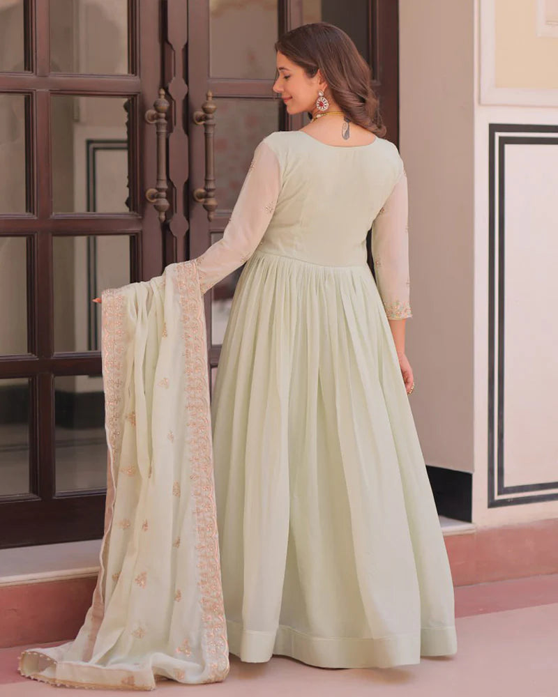 Womenline Pista Color Star Georgette Embroidered Gown