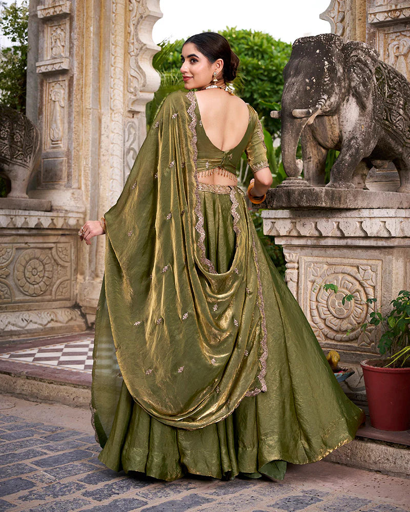 Womenline Mehndi Color Fendi Pastel Lehenga Choli