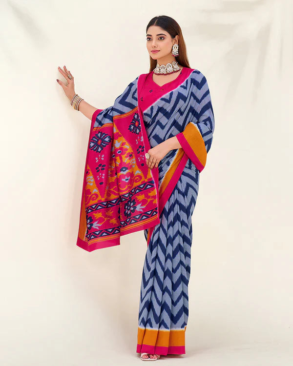 Womenline Blue Color Tasar Silk Printed Saree