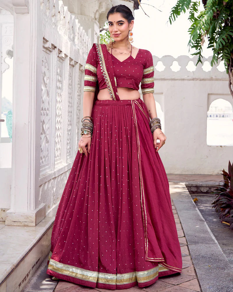 Womenline Classic Maroon Color Pure Chanderi Navratri Lehenga Choli