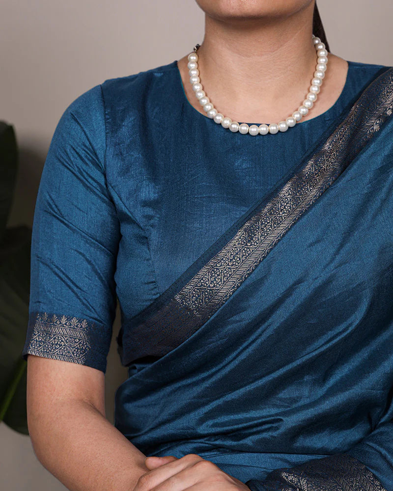 Womenline Peacock Color Nylon Dola Silk Zari Weaving Saree