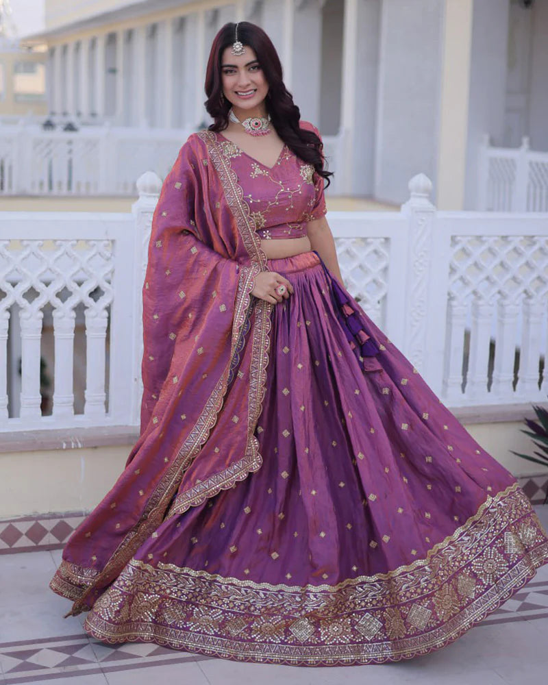 Womenline Dusty Onion Color Ysl Silk Embroidered Lehenga Choli
