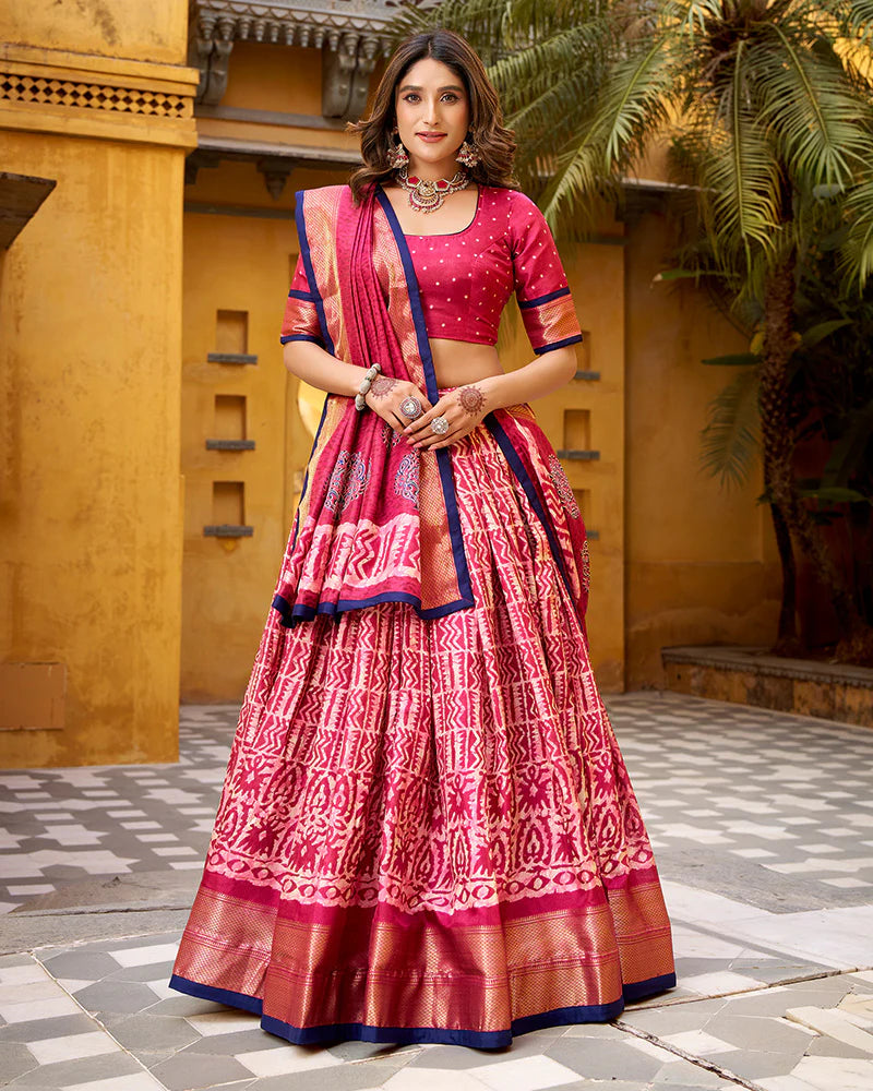 Womenline Gajari Color Dola Silk Batik Printed Lehenga Choli
