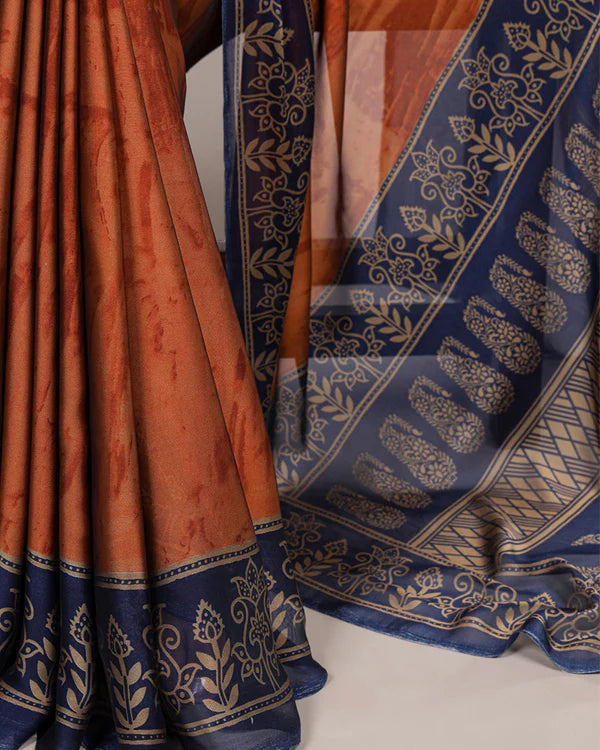 Womenline Rust Orange Color Rangoli Silk Printed Saree