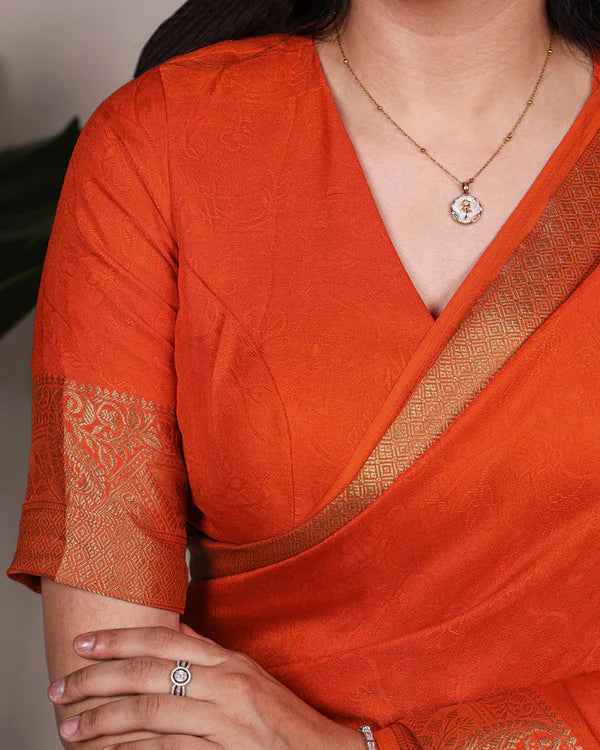 Womenline Orange Color Zari Weaving Mass Mello Saree