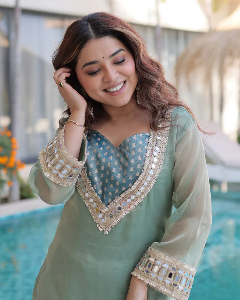 Womenline Sage Green Color Salasa Plazzo Suit