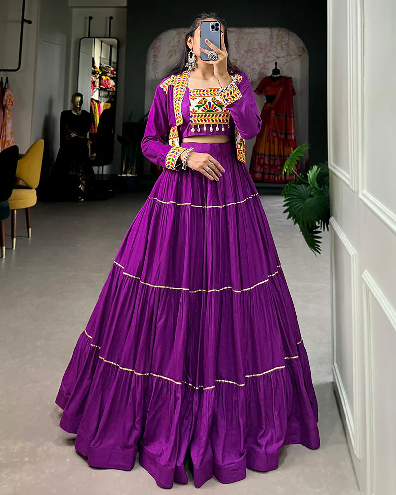 Womenline Purple Color Pure Rayon Gamthi Navratri Lehenga Choli