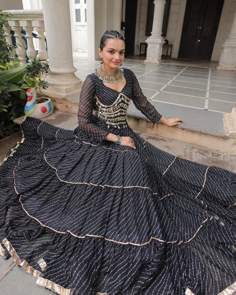 Womenline Black Color Soft Georgette Navratri Lehenga Choli