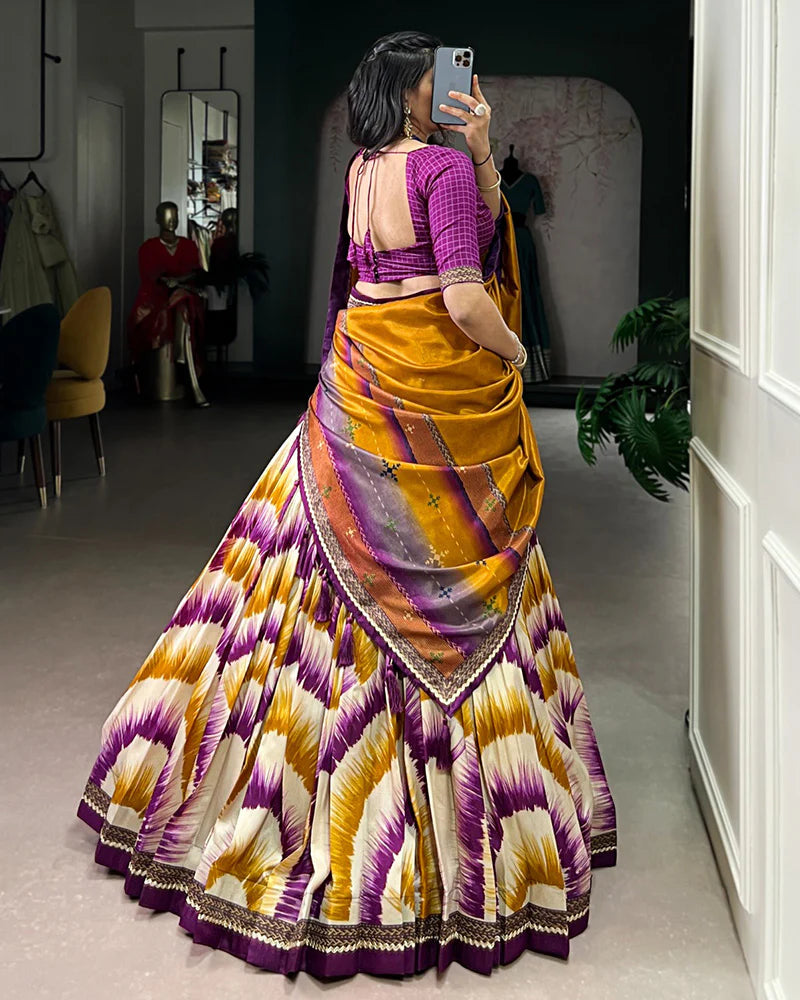 Womenline Wine Color Tasar Silk Dye Printed Lehenga Choli