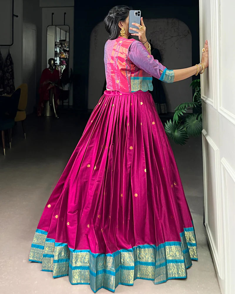 Womenline Pink Color Poly Cotton Zari Weaving Lehenga Choli