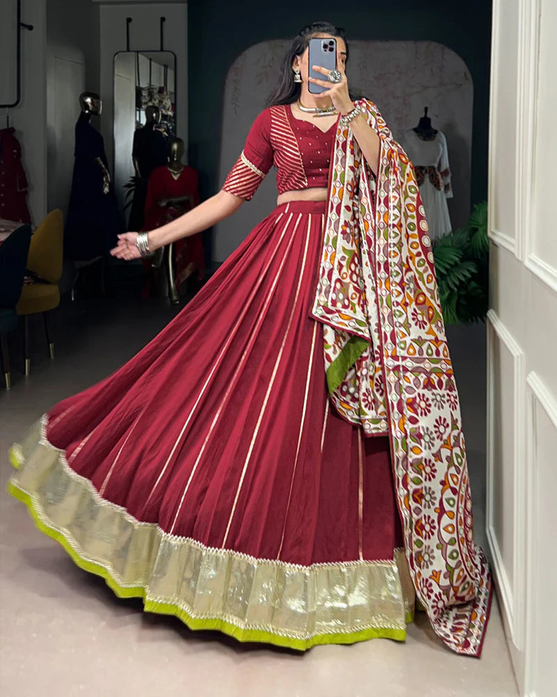 Womenline Traditional Maroon Color Chanderi Navratri Lehenga Choli
