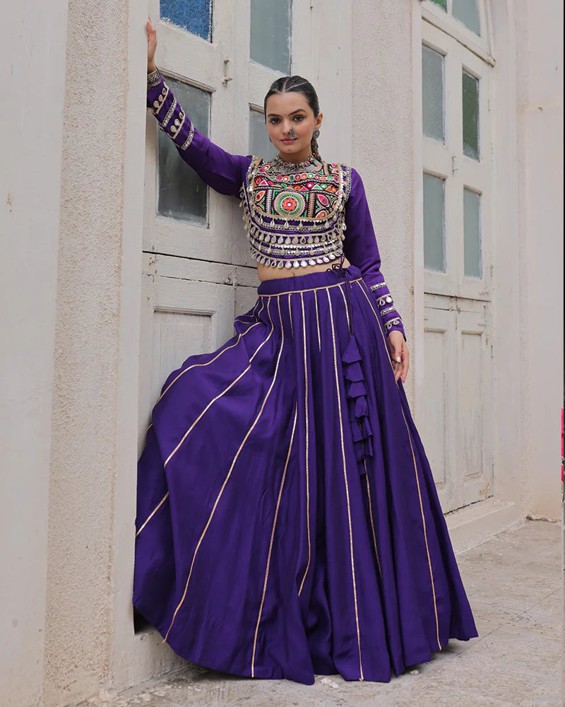 Womenline Purple Color Roman Silk Navratri Lehenga Choli