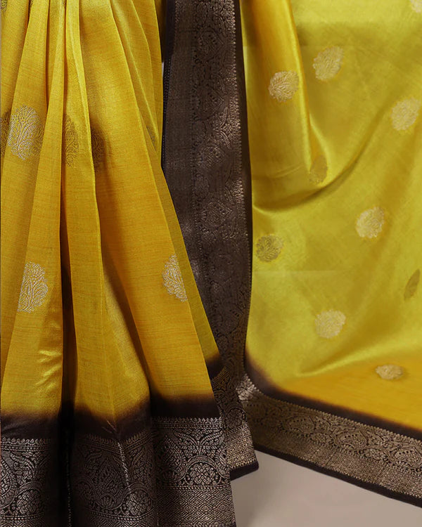 Womenline Bright Yellow Color Rumali Silk Zari Weaving Saree