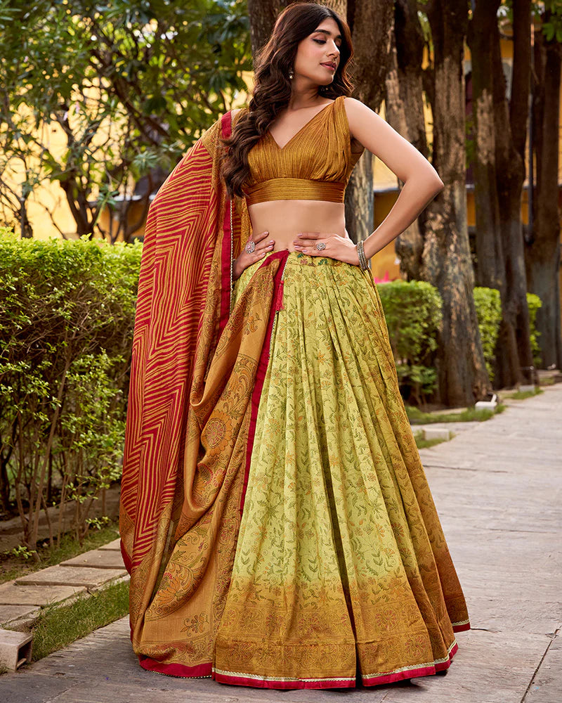 Womenline Copper Color Vichitra Silk Printed Lehenga Choli