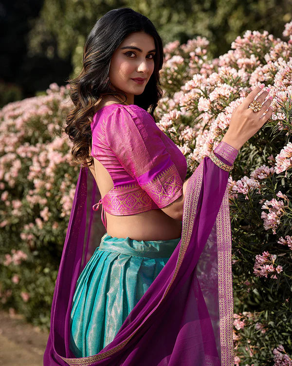 Womenline Sky Blue Color Kanchipuram Silk Designer Half Saree