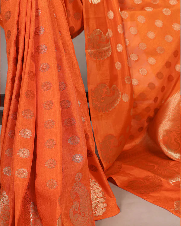 Womenline Orange Color Roop Silk Zari Weaving Saree