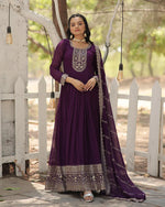 Womenline Purple Color Faux Blooming Rich Sequence Embroidered Gown